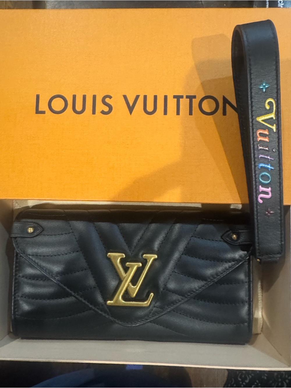 Louis Vuitton/New Wave/Black Quilted Leather Long Wallet/Gold LV Accent/NWT! NIB